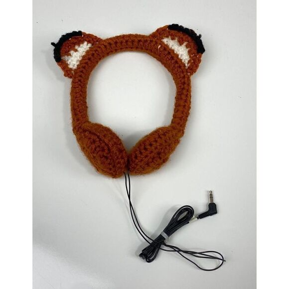 Koss On Ear Crocheted Animal Ears Adjustable Wired Headphones Brown Cat Dog BA13 - Picture 1 of 9